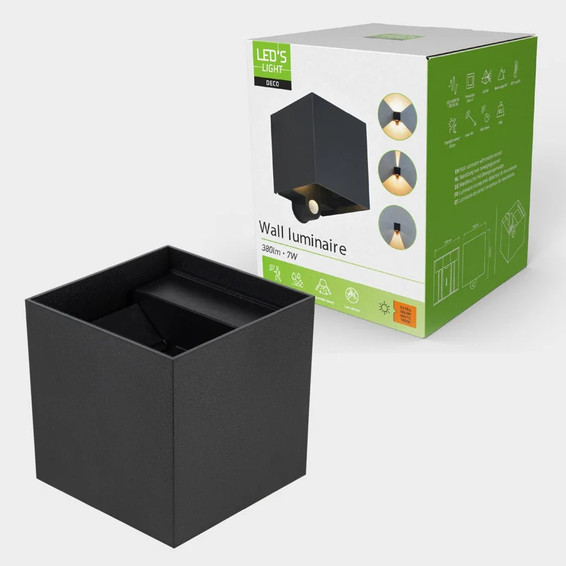 Lumo Qube Sensor-Wandleuchte für den Außenbereich mit Lichtquelle – 380 lm, 1800 K – Schwarz