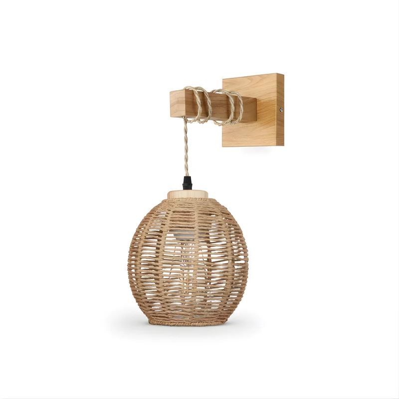 Wandleuchte aus Holz und Rattan für den Innenbereich – Erindale