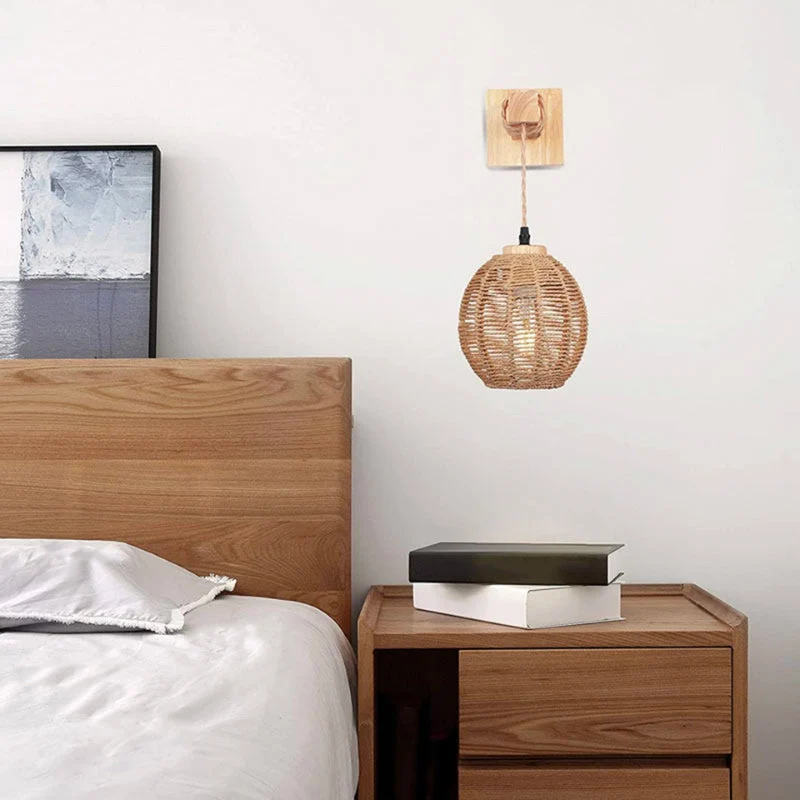 Wandleuchte aus Holz und Rattan für den Innenbereich – Erindale