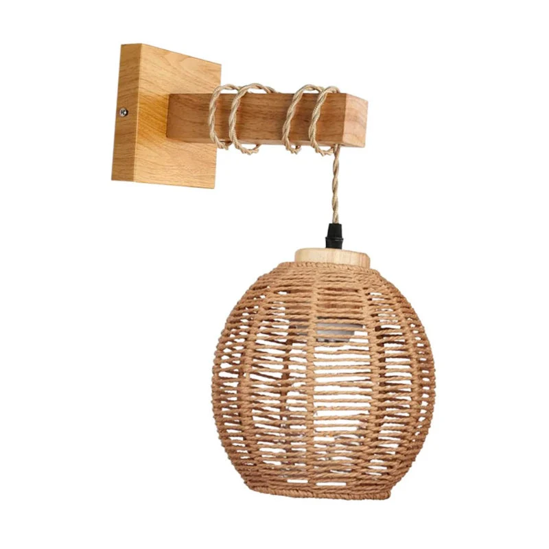 Wandleuchte aus Holz und Rattan für den Innenbereich – Erindale