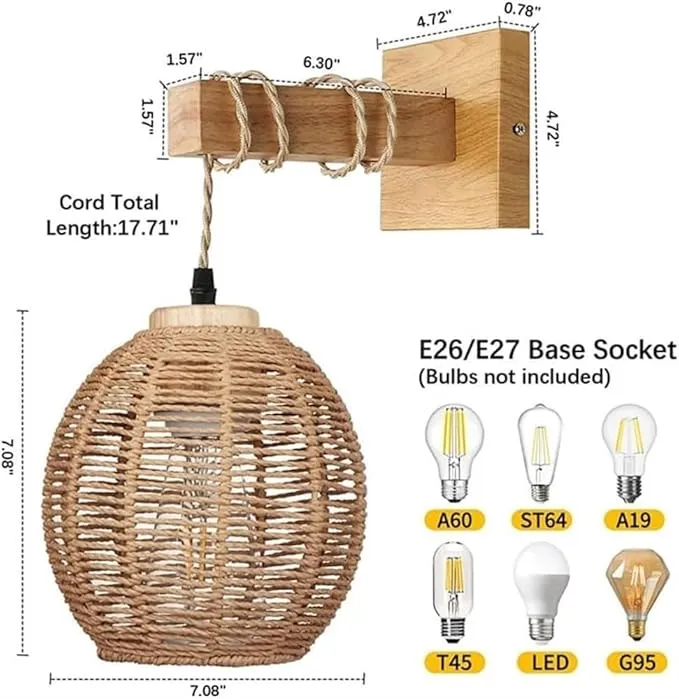 Wandleuchte aus Holz und Rattan für den Innenbereich – Erindale
