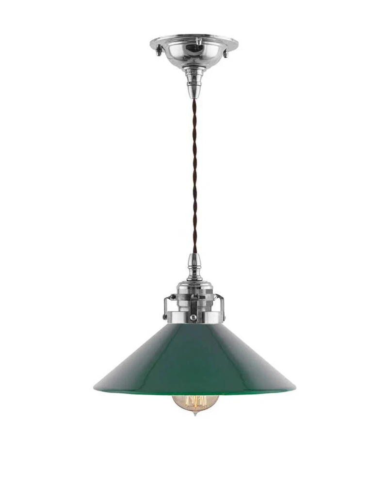 Taklampa - Skomakarsladd nickel med grön skärm 25 cm