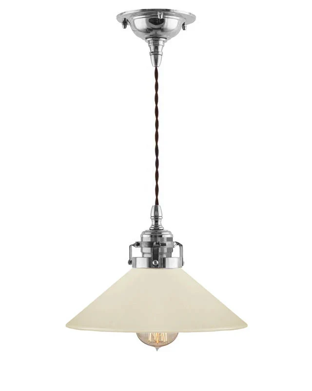 Taklampa - Skomakarsladd nickel med benvit skärm 25 cm