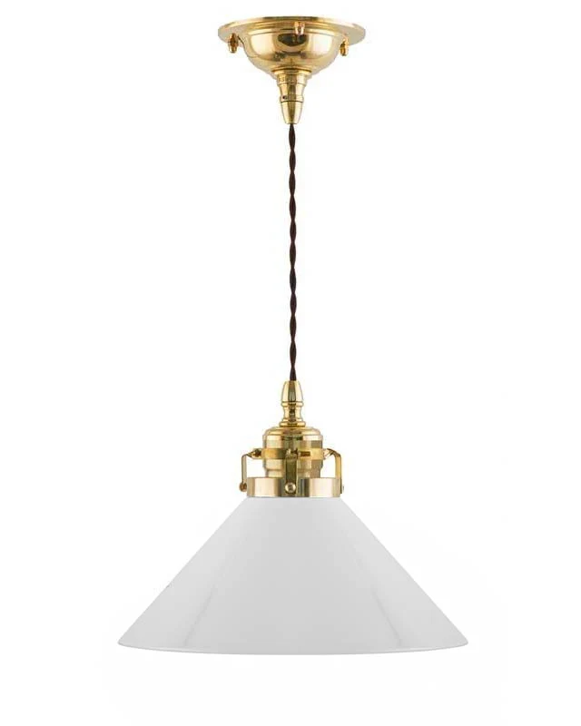 Taklampa - Skomakarsladd mässing med hög vit skärm 25 cm