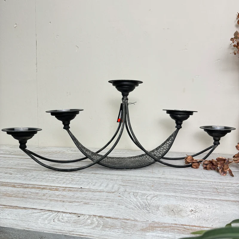 PTMD Zicca Kerzenleuchter Kerzenhalter 5-armig Metall Schwarz Vintage Deko