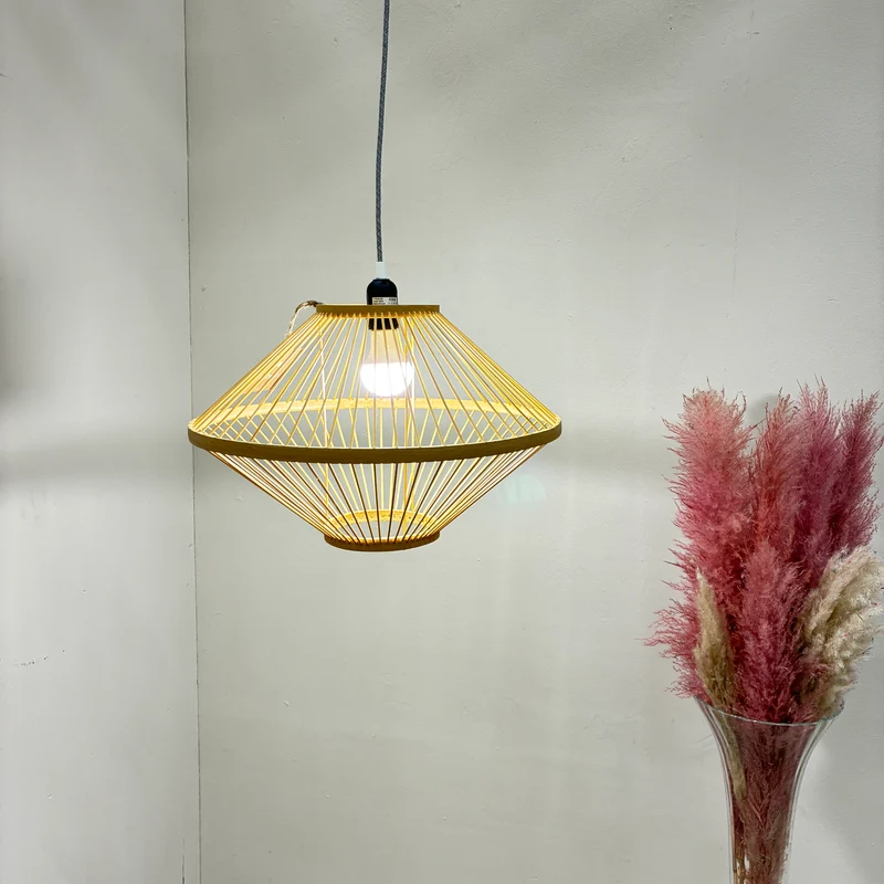 Deckenlampe Beige Bambus Holz Hängeleuchte Boho Skandi Lampe