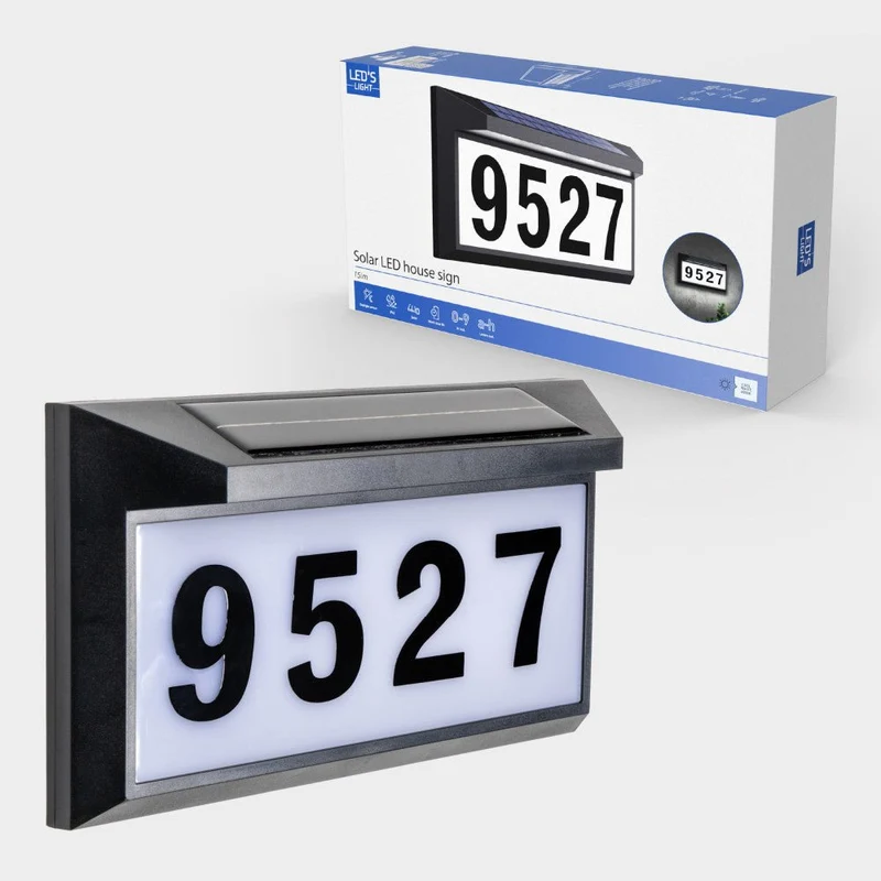 Solar LED Hausnummernschild 15lm 6000K kaltweiß Schwarz - LED's Light
