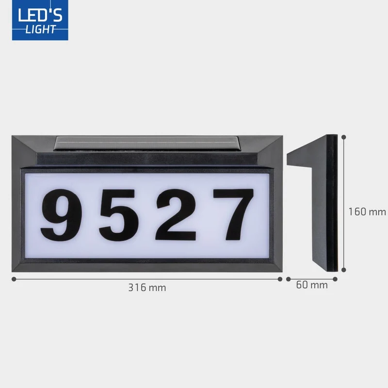 Solar LED Hausnummernschild 15lm 6000K kaltweiß Schwarz - LED's Light