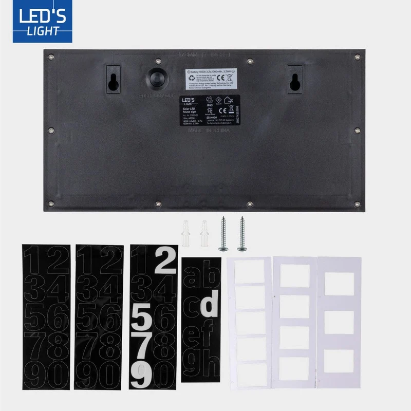 Solar LED Hausnummernschild 15lm 6000K kaltweiß Schwarz - LED's Light