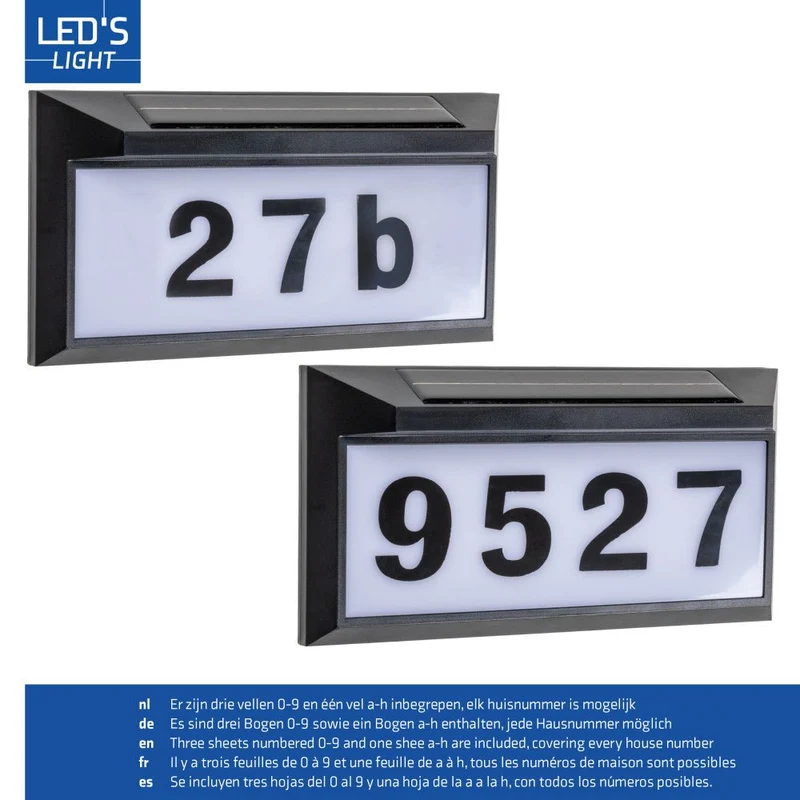 Solar LED Hausnummernschild 15lm 6000K kaltweiß Schwarz - LED's Light