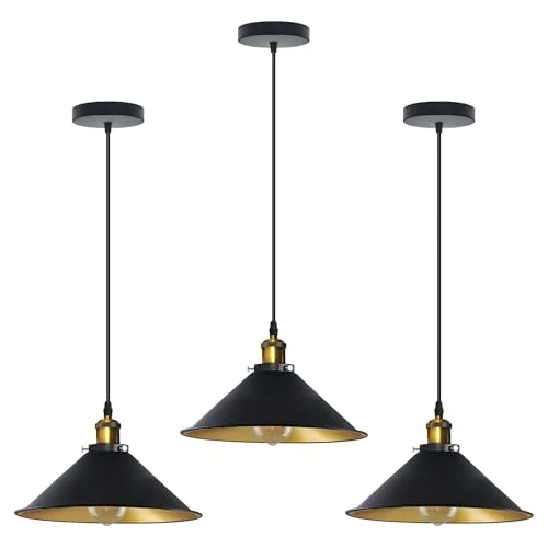 3er Set einzelne Pendelleuchten E27 mit Metallschirm ~3492