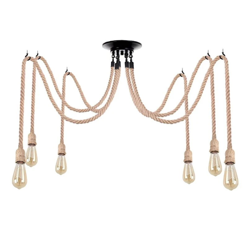 Industrielle LED Pendelleuchte mit verstellbarem Hanfseil ~3498