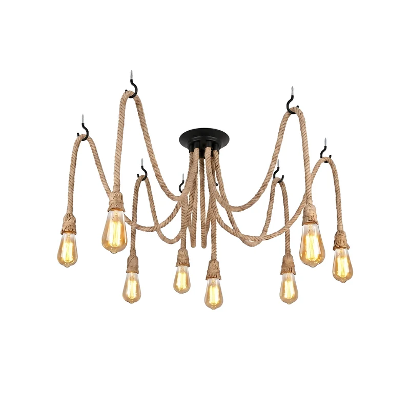 Industrielle LED Pendelleuchte mit verstellbarem Hanfseil ~3498