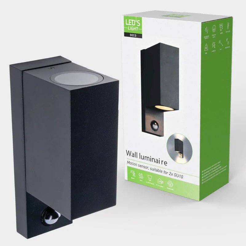 LED Wandleuchte GU10 H 220mm IP44 Schwarz - LED's Light
