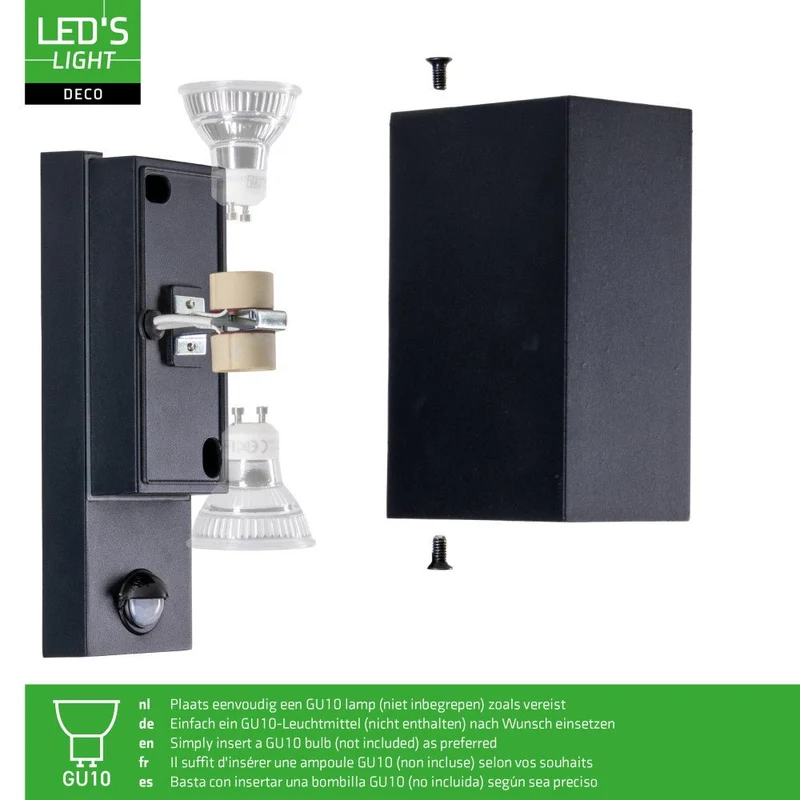 LED Wandleuchte GU10 H 220mm IP44 Schwarz - LED's Light