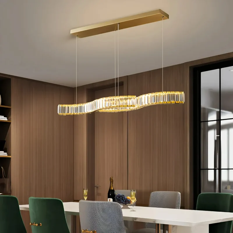 Moderne dimmbare Kristall-Pendelleuchte mit Wellenform für Esszimmer