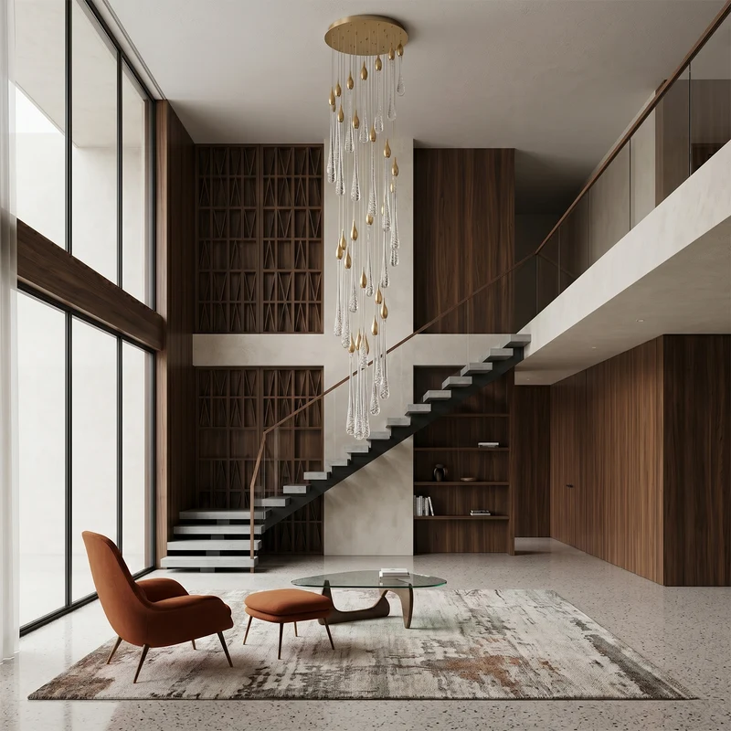 Goldener Kristall-Kronleuchter für Treppe – Cristalya