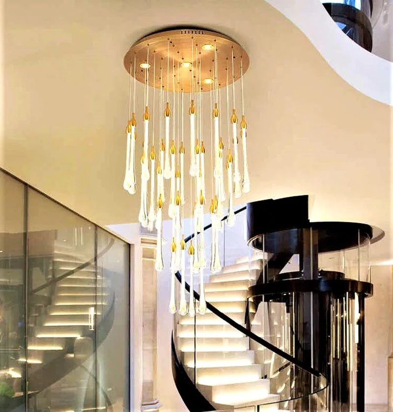 Goldener Kristall-Kronleuchter für Treppe – Cristalya