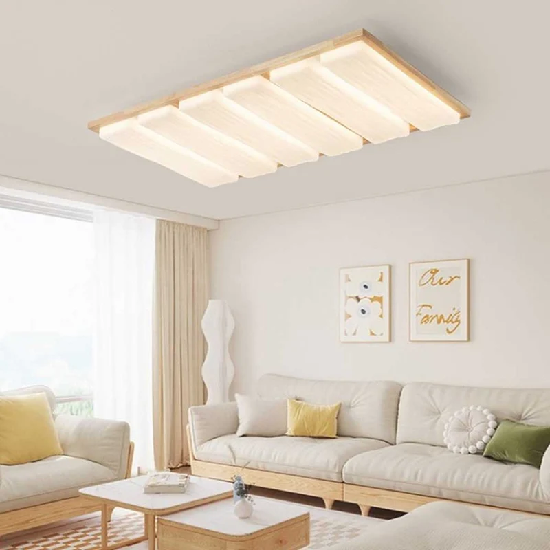 Flush Mount Ceiling Light Nordic Wooden Rectangle, Dimmable