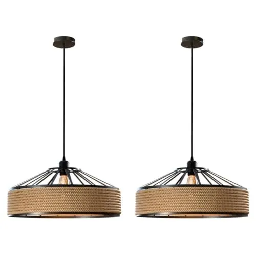 Ledsone 2er Set Boho Hängeleuchten aus Hanfseil Pendellampen ~3489
