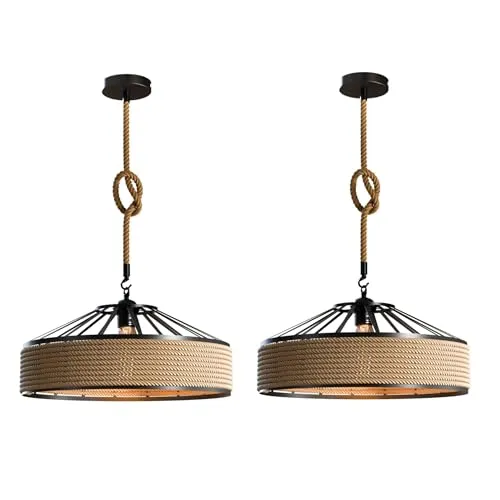Ledsone 2er Set Boho Hängeleuchten aus Hanfseil Pendellampen ~3489