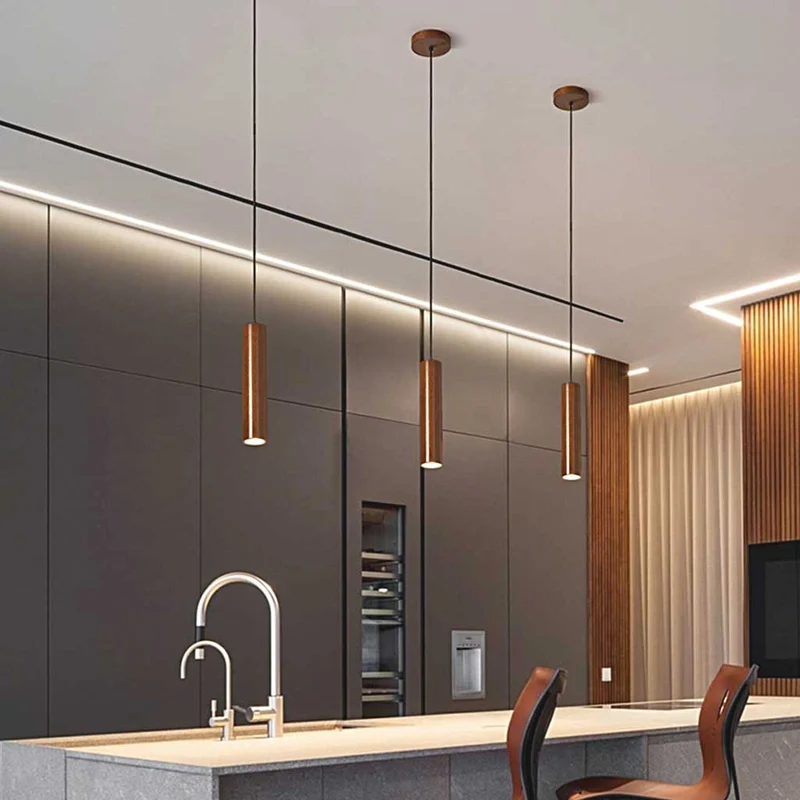Pendant Light Spotlight Unique Cylinder Tube, Wood