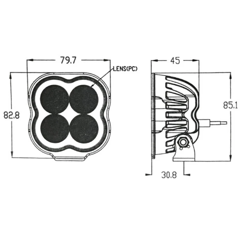 Quadratische LED-Arbeitsleuchte mit Edelstahlhalterung / 20 W