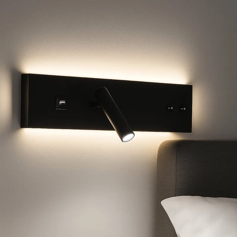 LED Wandleuchte - Nachttischlampe mit USB+C Anschluss und Schalter | Schwarz | 11W | 704 Lumen | Nicht dimmbar