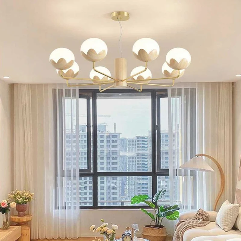 Chandelier Nordic Glamorous Cream Globe Flower Bud