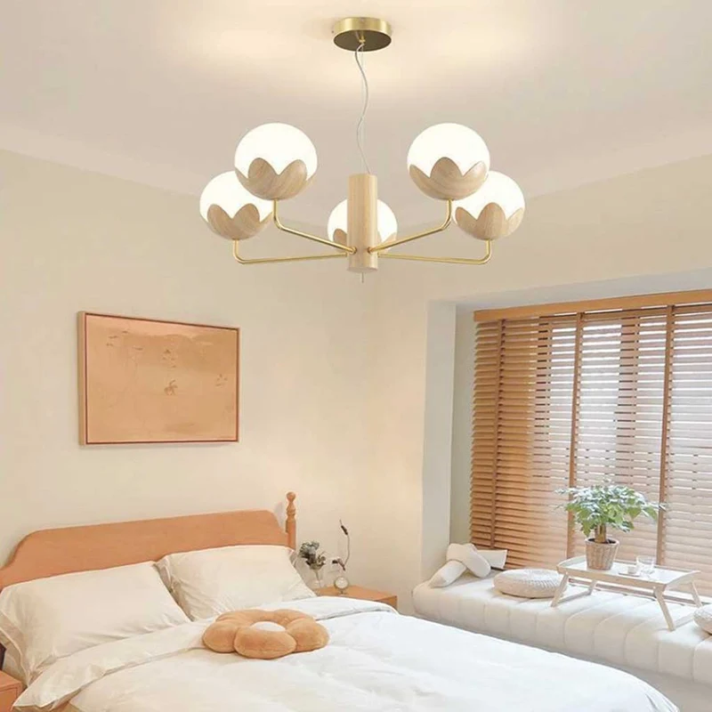 Chandelier Nordic Glamorous Cream Globe Flower Bud