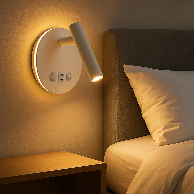 LED Wandleuchte - Nachttischlampe mit USB+C Anschluss und Schalter | Weiß | 8W | 704 Lumen | Nicht dimmbar
