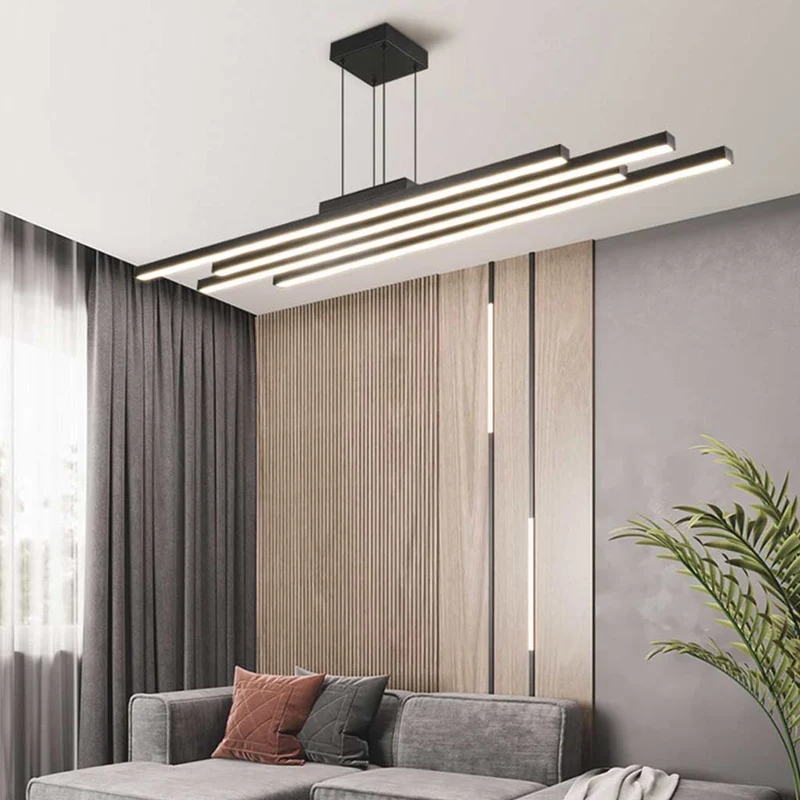 Chandelier Modern Minimalist Multiple Bar LED Dimmable, Black