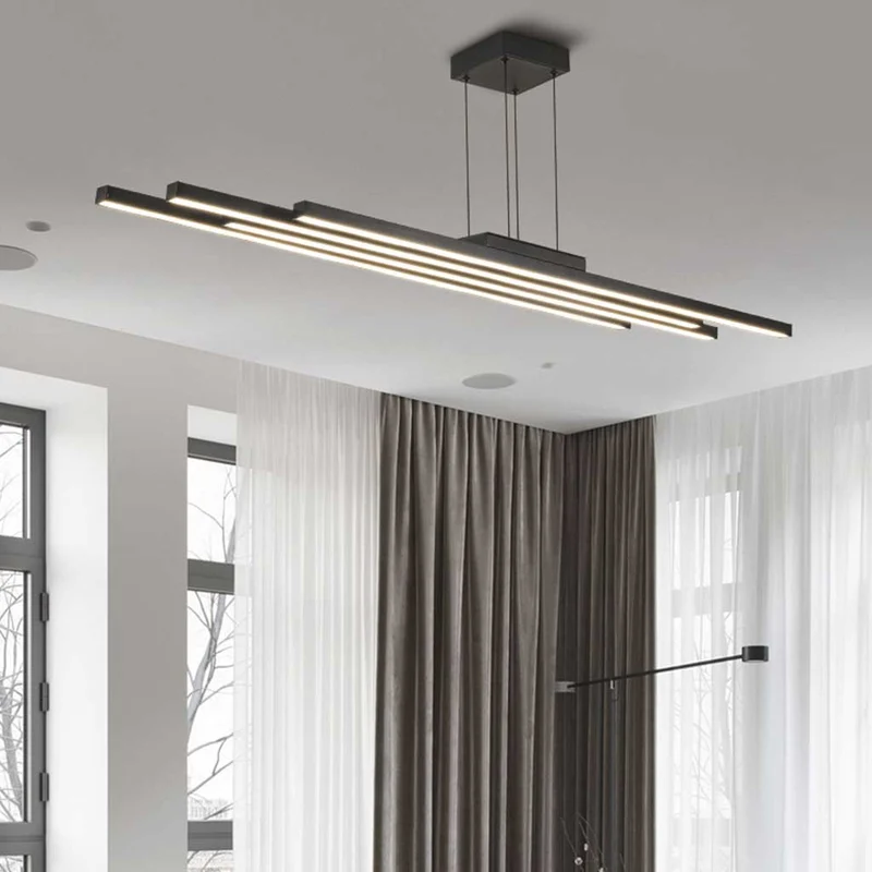 Chandelier Modern Minimalist Multiple Bar LED Dimmable, Black