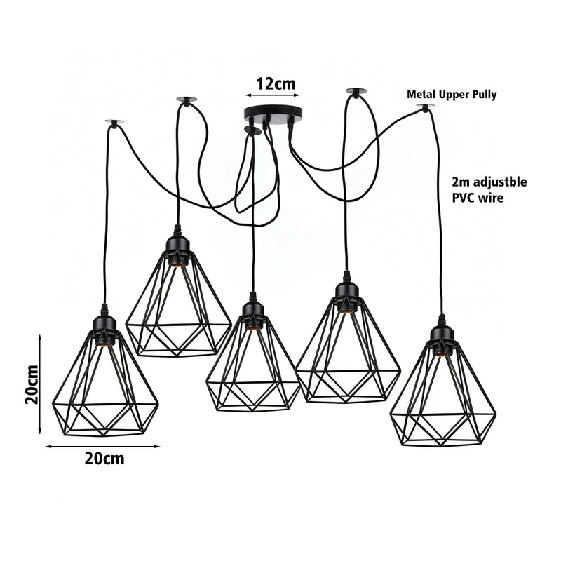 LEDSone Lampada Sospensione Spider 5 Vie Industriale Diamante ~3406
