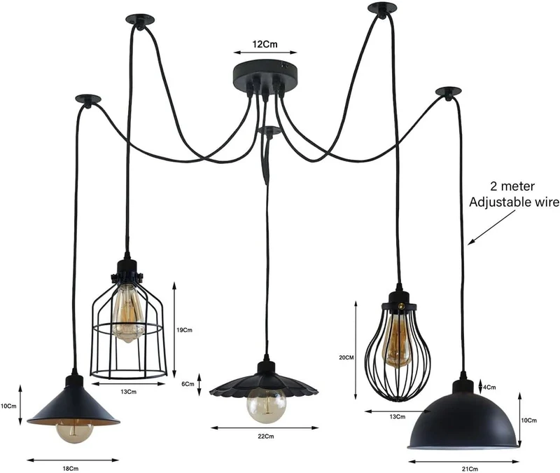 LEDSone Lampada Sospensione Spider 5 Vie Industriale Diamante ~3406