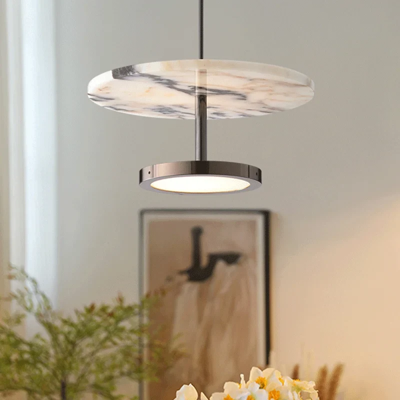 Schwarze Hängelampe aus Naturstein für Schlafzimmer – Albaris