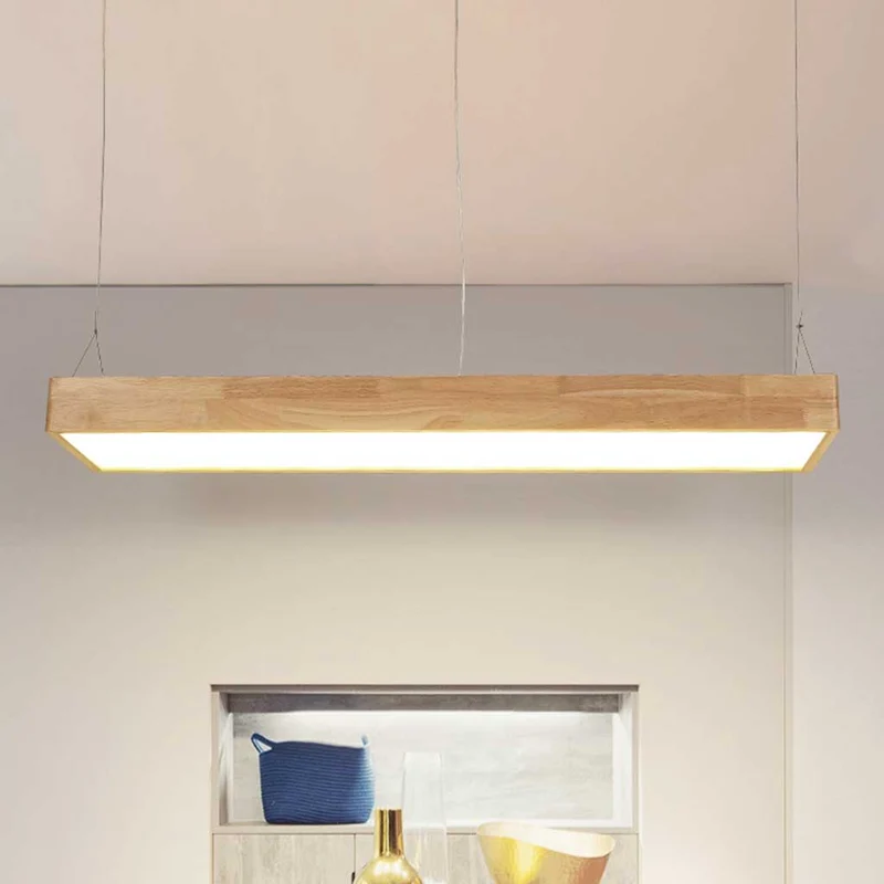 Pendant Light Nordic Rectangle Wood LED Dimmable, Log Color