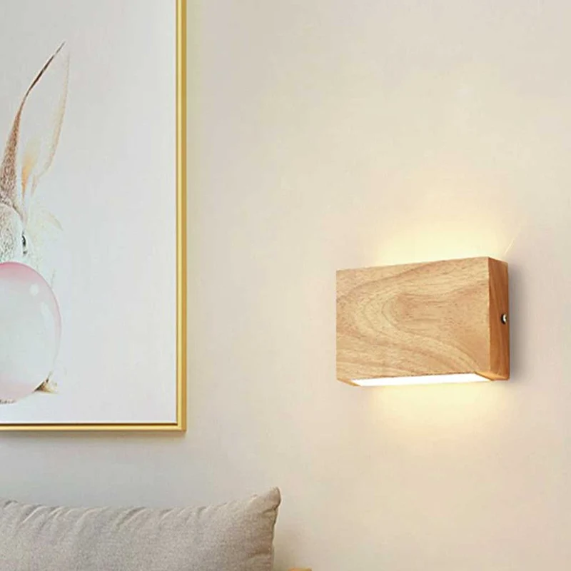 Wall Lamp Modern Bedroom Rectangle Wooden LED