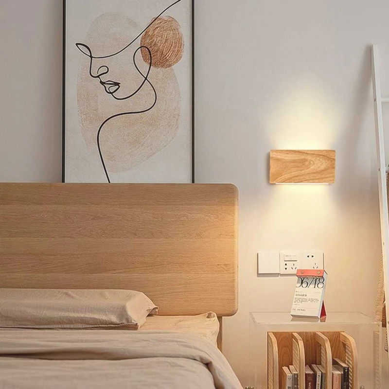 Wall Lamp Modern Bedroom Rectangle Wooden LED