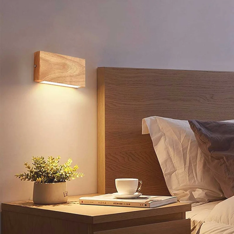 Wall Lamp Modern Bedroom Rectangle Wooden LED