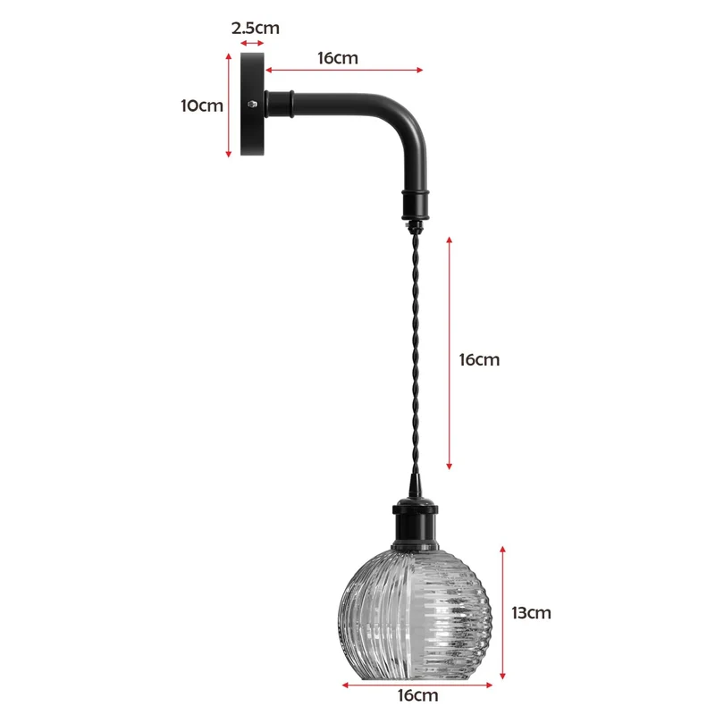 Moderne Wandlampe aus geripptem Glas | E27 Fassung ~3488