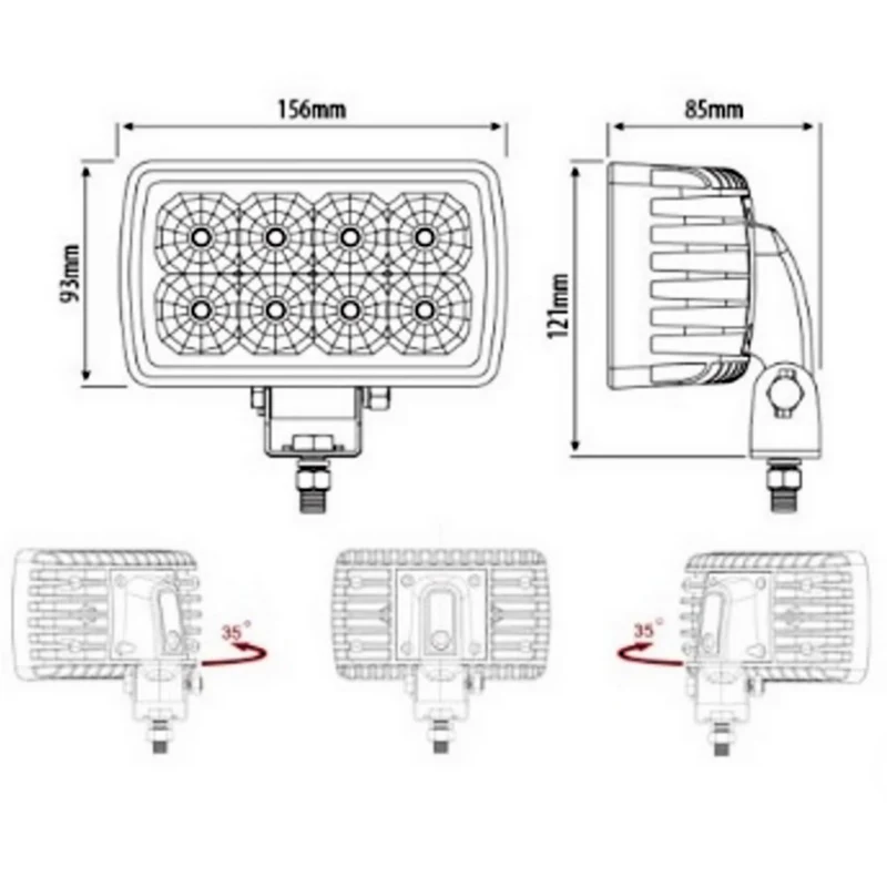 Rechteckige LED-Arbeitsleuchte mit verstellbarer Edelstahlhalterung / 24 W