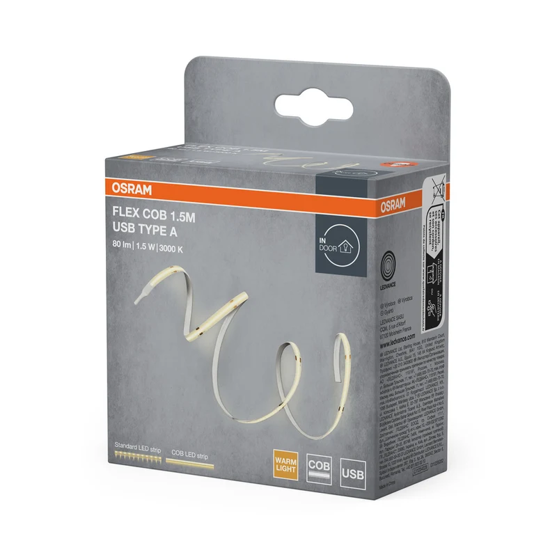 OSRAM USB STRIPS COB Type A LED-Lichtstreifen, 1.5m, 80lm, 1.5W, 3000K