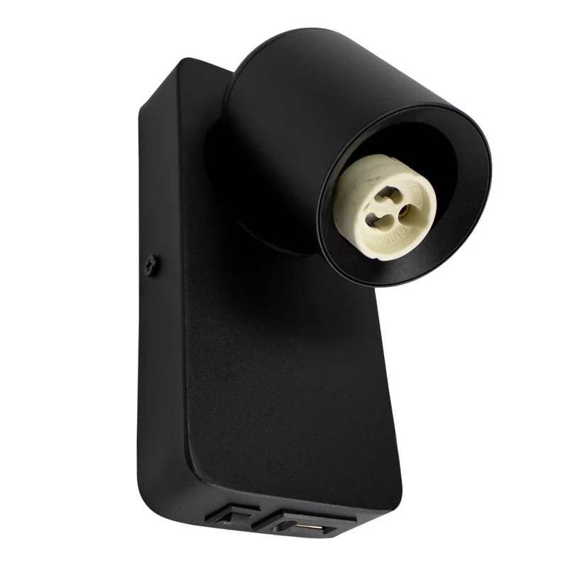 Nachttischlampe - Wandlampe | Schwarz | GU10-Fassung | USB- und USB-C-Anschluss | KUNA