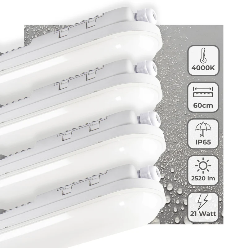 4er-PACK – LED's Light Pro LED TL Leuchte 60 cm – Für den Innen- und Außenbereich geeignet – 2500 Lumen – IP65 wasserdicht