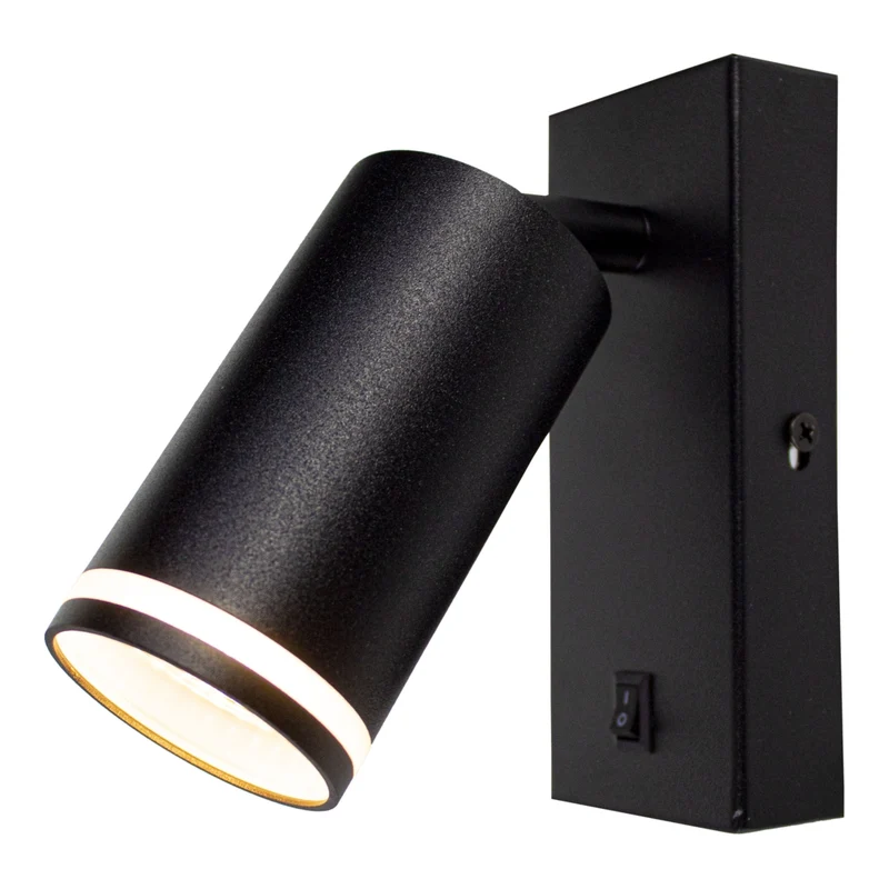 LED-Wandleuchte – Nachttischlampe mit Schalter | Schwarz mit weißem Ring | GU10-Fassung