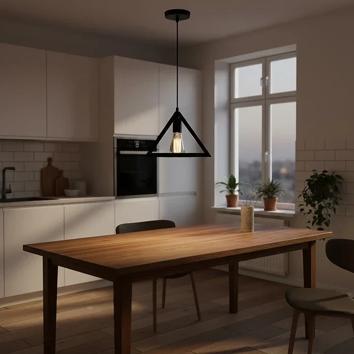 Moderne Dreieck Drahtkorb Pendelleuchte Schwarz~3459