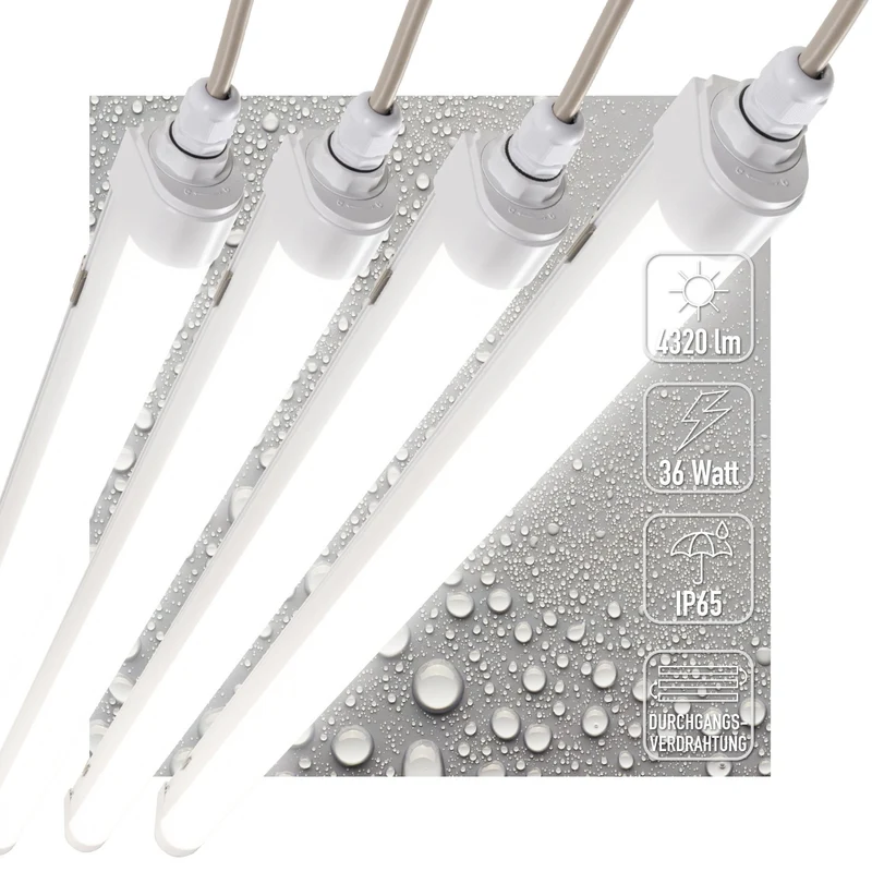 LED Feuchtraumleuchte 120cm 4er IP65 36W 4000K neutralweiß Wannenleuchte - LED's Light