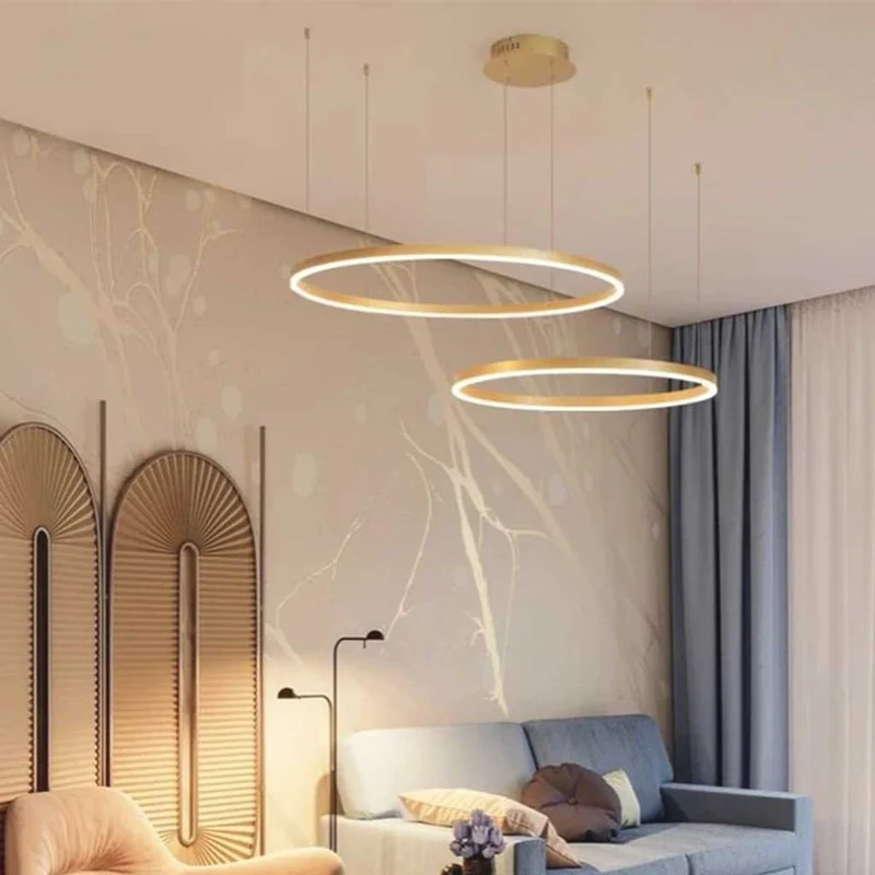 Chandelier Dimmable Minimalist Aluminum Multiple Rings, Gold/Black