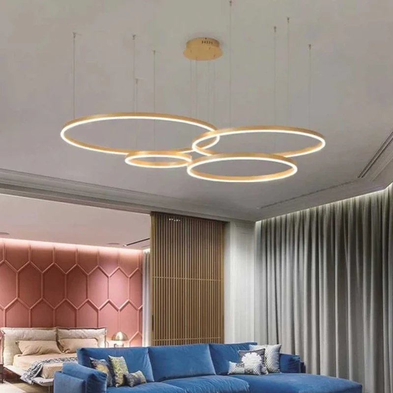 Chandelier Dimmable Minimalist Aluminum Multiple Rings, Gold/Black